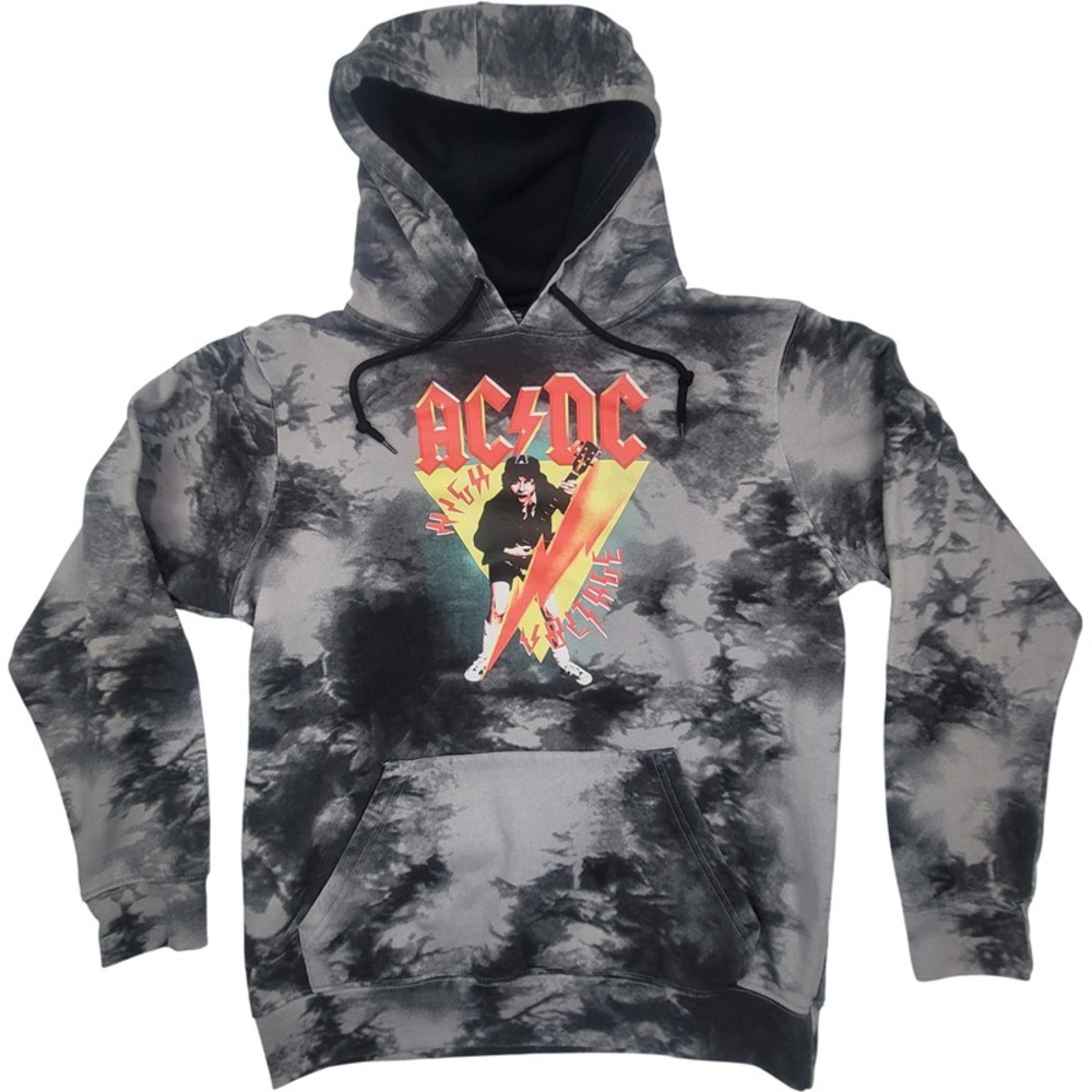 AC DC Men's‎ Tie-Dye Hoodie Medium 38-40 Graphic Print Black/Gray Cotton Blend